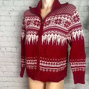 Heirloom Collectibles Snowflake Full Zip Cardigan Sweater Fair Isle Christmas